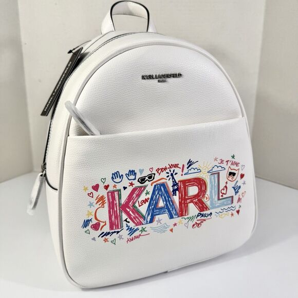 NWT Karl Lagerfeld Paris Mini Backpack MSRP $198 Authentic White Mini Pack FLAW main image 3